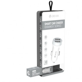 Auto adapter IDRAWER Devia Dual USB 3.1A bela Auto adapter IDRAWER Devia Dual USB 3.1A bela